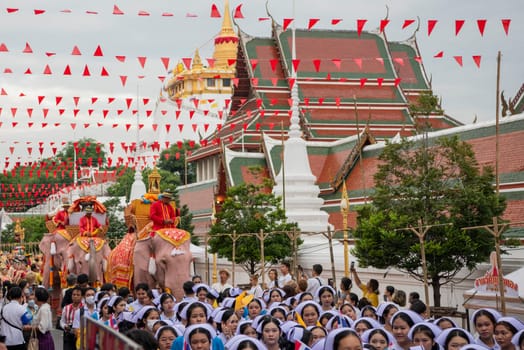 Thai Elephants at the Opening Ceremony of Wat Saket Festival Fair in Bangkok in Thailand.  Thailand, Bangkok, November, 8, 2024.
