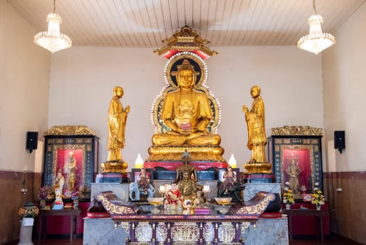 Inside the Wat Kuson Samakhon in China Town in City of Bangkok in Thailand.  Thailand, Bangkok, November, 5, 2024.