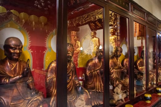 Inside the Wat Mangkon Kamalawat in China Town in City of Bangkok in Thailand.  Thailand, Bangkok, November, 5, 2024.