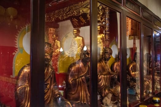 Inside the Wat Mangkon Kamalawat in China Town in City of Bangkok in Thailand.  Thailand, Bangkok, November, 5, 2024.