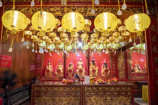 Inside the Wat Mangkon Kamalawat in China Town in City of Bangkok in Thailand.  Thailand, Bangkok, November, 5, 2024.