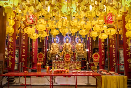 Inside the Wat Mangkon Kamalawat in China Town in City of Bangkok in Thailand.  Thailand, Bangkok, November, 5, 2024.