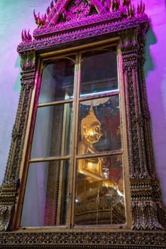 Buddha at Wat Saket in morning at Temple Festival Fair in Bangkok in Thailand.  Thailand, Bangkok, November, 8, 2024.