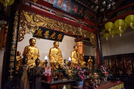 Inside the Wat Mangkon Kamalawat in China Town in City of Bangkok in Thailand.  Thailand, Bangkok, November, 5, 2024.