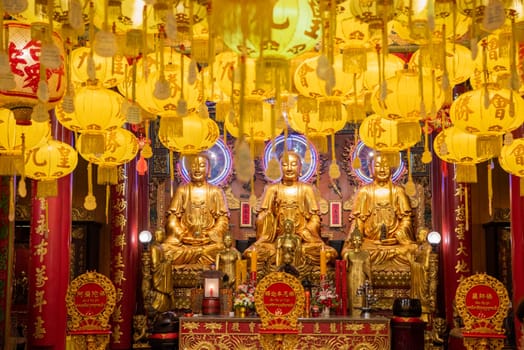Inside the Wat Mangkon Kamalawat in China Town in City of Bangkok in Thailand.  Thailand, Bangkok, November, 5, 2024.