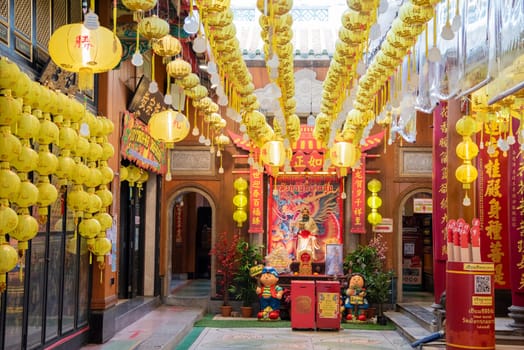Inside the Wat Mangkon Kamalawat in China Town in City of Bangkok in Thailand.  Thailand, Bangkok, November, 5, 2024.