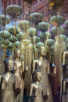 Inside the Wat Mangkon Kamalawat in China Town in City of Bangkok in Thailand.  Thailand, Bangkok, November, 5, 2024.