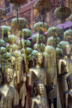 Inside the Wat Mangkon Kamalawat in China Town in City of Bangkok in Thailand.  Thailand, Bangkok, November, 5, 2024.