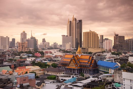 Wat Ko in the China Town with skyline in the City of Bangkok in Thailand.  Thailand, Bangkok, November, 5, 2024.