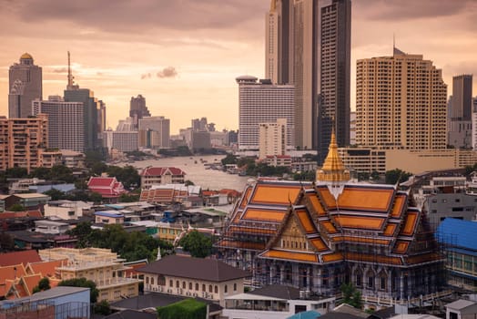 Wat Ko in the China Town with skyline in the City of Bangkok in Thailand.  Thailand, Bangkok, November, 5, 2024.