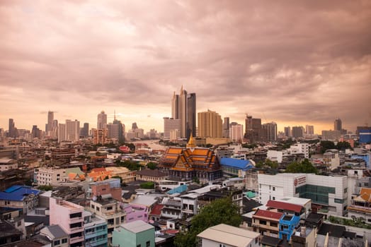Wat Ko in the China Town with skyline in the City of Bangkok in Thailand.  Thailand, Bangkok, November, 5, 2024.