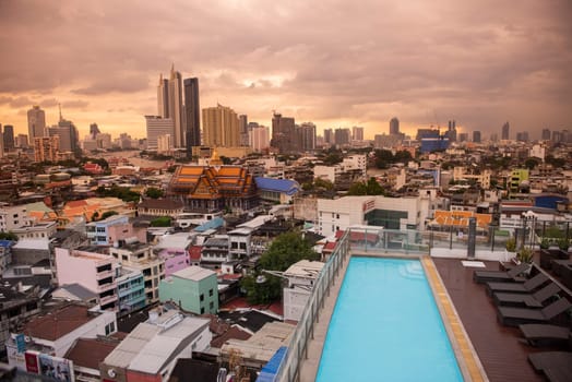 a view on Yaowarat Road in China Town with skyline in City of Bangkok in Thailand.  Thailand, Bangkok, November, 5, 2024.