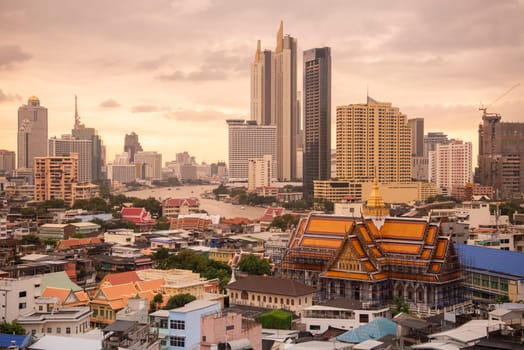 Wat Ko in the China Town with skyline in the City of Bangkok in Thailand.  Thailand, Bangkok, November, 5, 2024.