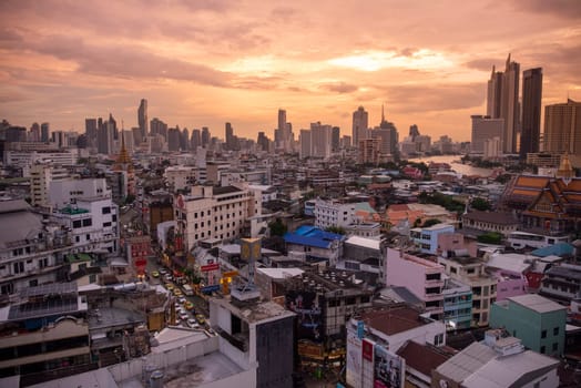 a View over the China Town with skyline in the City of Bangkok in Thailand.  Thailand, Bangkok, November, 5, 2024.