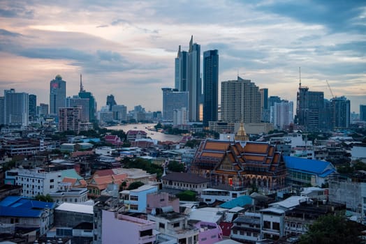 Wat Ko in the China Town with skyline in the City of Bangkok in Thailand.  Thailand, Bangkok, November, 5, 2024.