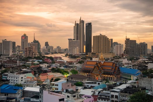 Wat Ko in the China Town with skyline in the City of Bangkok in Thailand.  Thailand, Bangkok, November, 5, 2024.