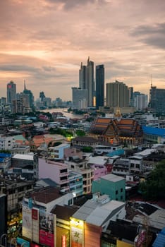 Wat Ko in the China Town with skyline in the City of Bangkok in Thailand.  Thailand, Bangkok, November, 5, 2024.