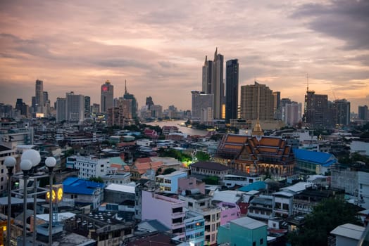 Wat Ko in the China Town with skyline in the City of Bangkok in Thailand.  Thailand, Bangkok, November, 5, 2024.