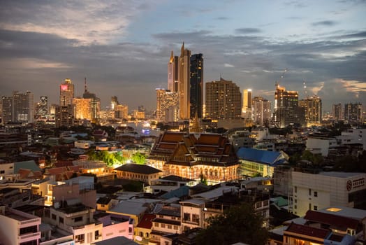 Wat Ko in the China Town with skyline in the City of Bangkok in Thailand.  Thailand, Bangkok, November, 5, 2024.