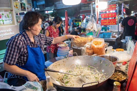 OK Pad Thai Restaurant at Night Streetmarket on Yaowarat Road in Chinatown in City of Bangkok in Thailand.  Thailand, Bangkok, November, 5, 2024.