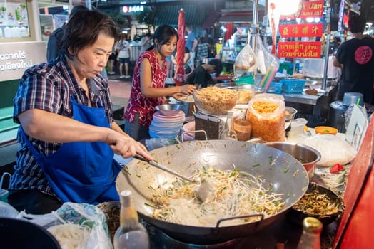 OK Pad Thai Restaurant at Night Streetmarket on Yaowarat Road in Chinatown in City of Bangkok in Thailand.  Thailand, Bangkok, November, 5, 2024.
