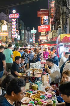 People at Night Streetmarket on Yaowarat Road in Chinatown in City of Bangkok in Thailand.  Thailand, Bangkok, November, 5, 2024.