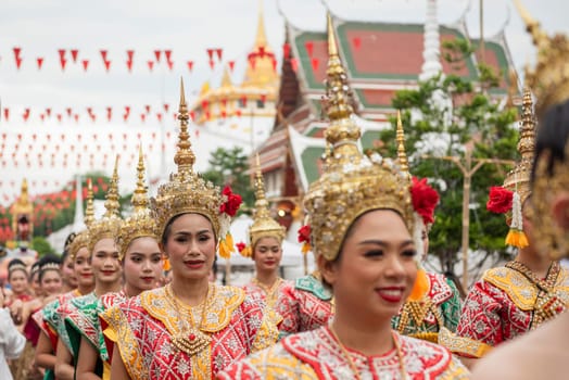 Traditional Thai Women at Opening Ceremony at Wat Saket Festival Fair in Bangkok in Thailand.  Thailand, Bangkok, November, 8, 2024.