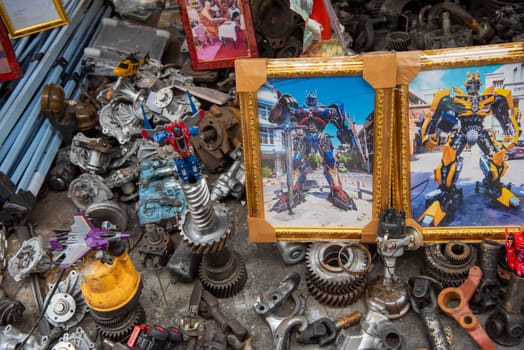 a Metal scrapyard shop in Talat Noi at China Town in City of Bangkok in Thailand.  Thailand, Bangkok, November, 6, 2024.
