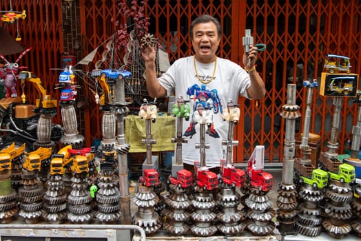 a Metal scrapyard shop in Talat Noi at China Town in City of Bangkok in Thailand.  Thailand, Bangkok, November, 6, 2024.
