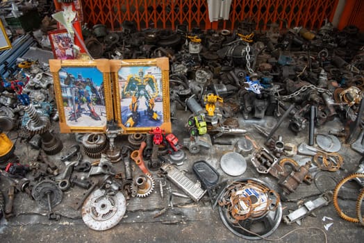 a Metal scrapyard shop in Talat Noi at China Town in City of Bangkok in Thailand.  Thailand, Bangkok, November, 6, 2024.