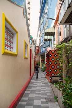  a small alley in Talat Noi at China Town in City of Bangkok in Thailand.  Thailand, Bangkok, November, 6, 2024.