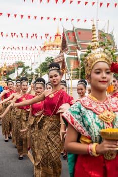 Traditional Thai Women at Opening Ceremony at Wat Saket Festival Fair in Bangkok in Thailand.  Thailand, Bangkok, November, 8, 2024.