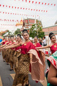 Traditional Thai Women at Opening Ceremony at Wat Saket Festival Fair in Bangkok in Thailand.  Thailand, Bangkok, November, 8, 2024.