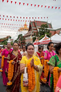 Traditional Thai Women at Opening Ceremony at Wat Saket Festival Fair in Bangkok in Thailand.  Thailand, Bangkok, November, 8, 2024.