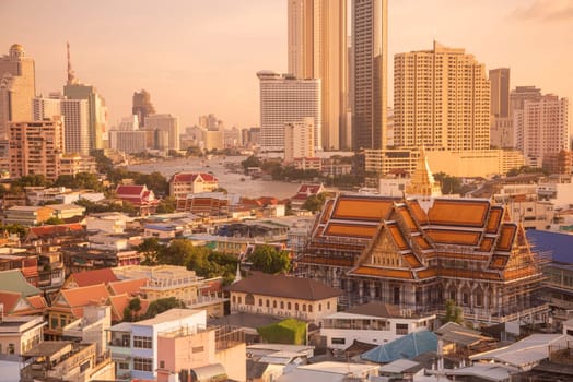 Wat Ko in the China Town with skyline in the City of Bangkok in Thailand.  Thailand, Bangkok, November, 6, 2024.