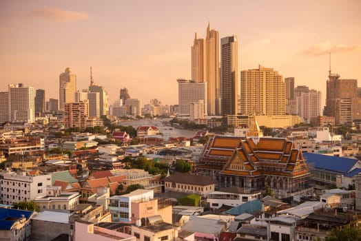 Wat Ko in the China Town with skyline in the City of Bangkok in Thailand.  Thailand, Bangkok, November, 6, 2024.