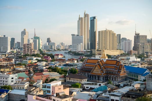 Wat Ko in the China Town with skyline in the City of Bangkok in Thailand.  Thailand, Bangkok, November, 6, 2024.