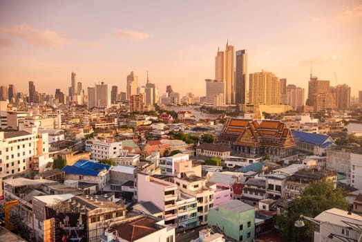 Wat Ko in the China Town with skyline in the City of Bangkok in Thailand.  Thailand, Bangkok, November, 6, 2024.