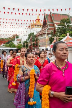 Traditional Thai Women at Opening Ceremony at Wat Saket Festival Fair in Bangkok in Thailand.  Thailand, Bangkok, November, 8, 2024.