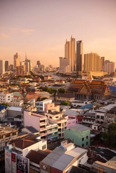 Wat Ko in the China Town with skyline in the City of Bangkok in Thailand.  Thailand, Bangkok, November, 6, 2024.