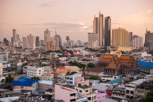Wat Ko in the China Town with skyline in the City of Bangkok in Thailand.  Thailand, Bangkok, November, 6, 2024.