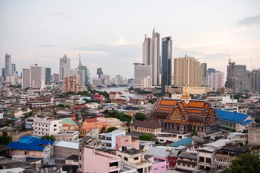 Wat Ko in the China Town with skyline in the City of Bangkok in Thailand.  Thailand, Bangkok, November, 6, 2024.
