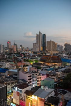 Wat Ko in the China Town with skyline in the City of Bangkok in Thailand.  Thailand, Bangkok, November, 6, 2024.
