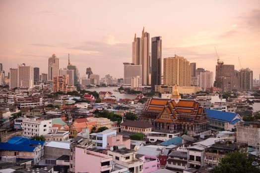 Wat Ko in the China Town with skyline in the City of Bangkok in Thailand.  Thailand, Bangkok, November, 6, 2024.