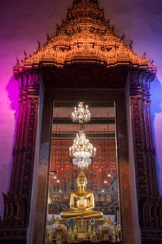 Buddha at Wat Saket in morning at Temple Festival Fair in Bangkok in Thailand.  Thailand, Bangkok, November, 8, 2024.