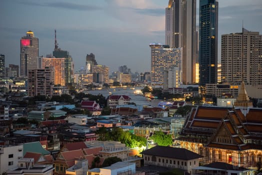 Wat Ko in the China Town with skyline in the City of Bangkok in Thailand.  Thailand, Bangkok, November, 6, 2024.
