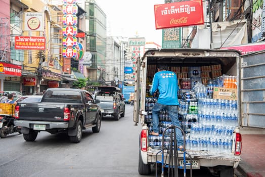 Traffic on the Yaowarat Road in Chinatown in City of Bangkok in Thailand.  Thailand, Bangkok, November, 7, 2024.