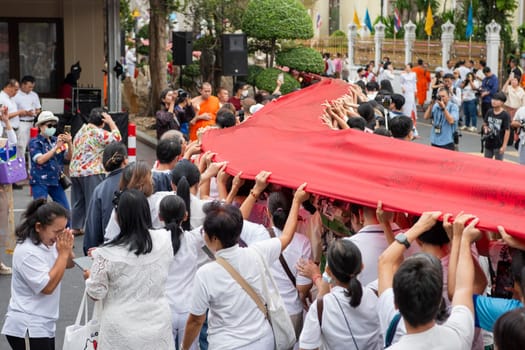 Ceremony on the way to Golden Mount at Wat Saket Festival Fair in Bangkok in Thailand.  Thailand, Bangkok, November, 8, 2024.