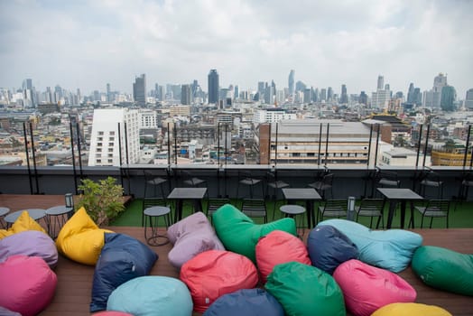 a Roof Top Bar in China Town with skyline in the City of Bangkok in Thailand.  Thailand, Bangkok, November, 7, 2024.