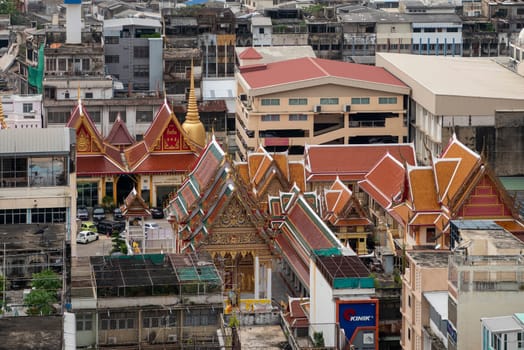 a view with Wat Chai Chana Songkhram or Wat Tuek in China Town with skyline in Ciity of Bangkok in Thailand.   Thailand, Bangkok, November, 7, 2024.
